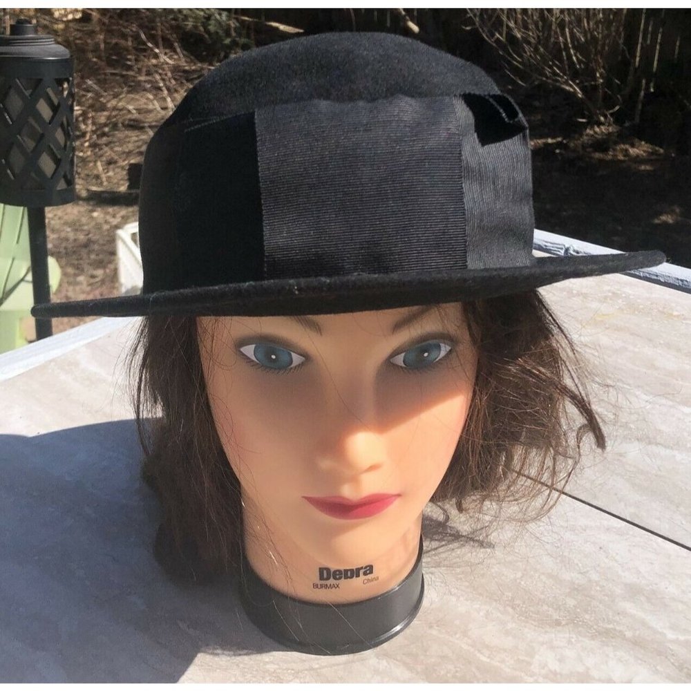 Vintage Franks Girl Doeskin Wool Hat Black Brim Wide Ribbon
